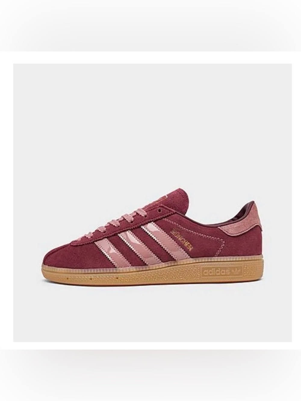 Adidas Munchen KI4286 Burgundy Pink Gum Suede Sneakers Women’s NWT - Picture 3 of 7